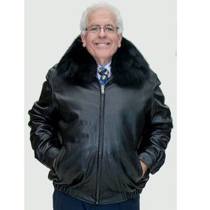 Black Lamb Leather Man’s Zip Bomber with Fox Fur Collar